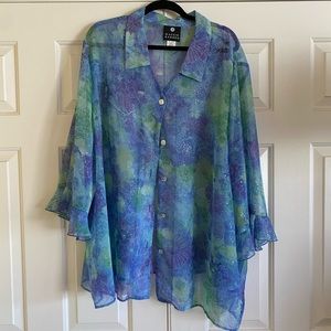 PLUS SIZE! Maggie Barnes Blue Button Up Blouse!